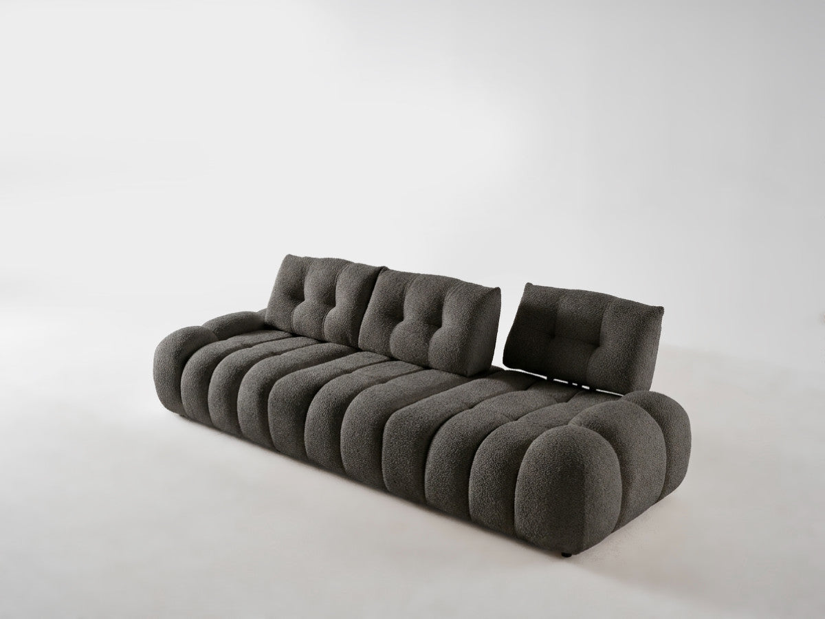 Rett sofa 3-seter med regulerbar rygg APOLLON i bouclé-stoff