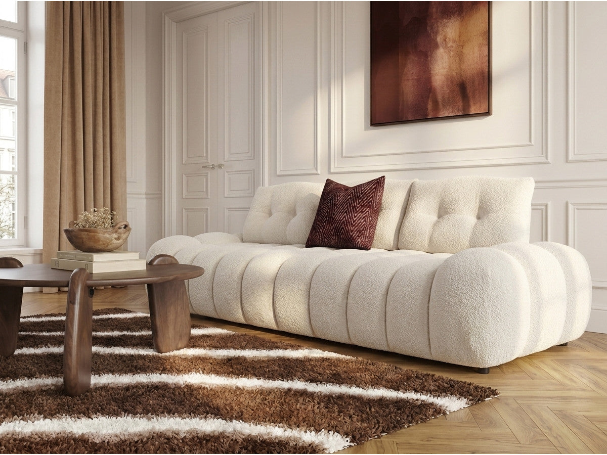 Rett sofa 3-seter med regulerbar rygg APOLLON i bouclé-stoff