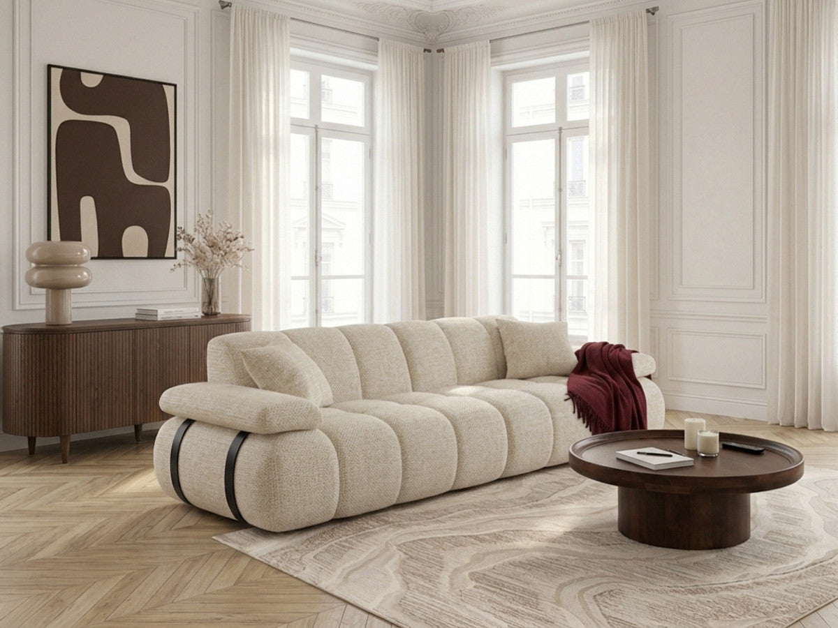 Rett sofa 4-seter med regulerbar rygg RIVOLI i melert stoff