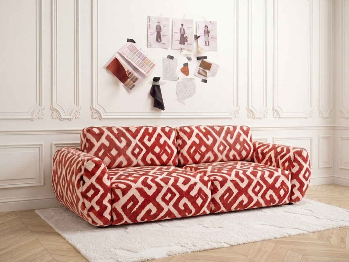 Rett sovesofa 3-seter DENISE i stoff grafisk