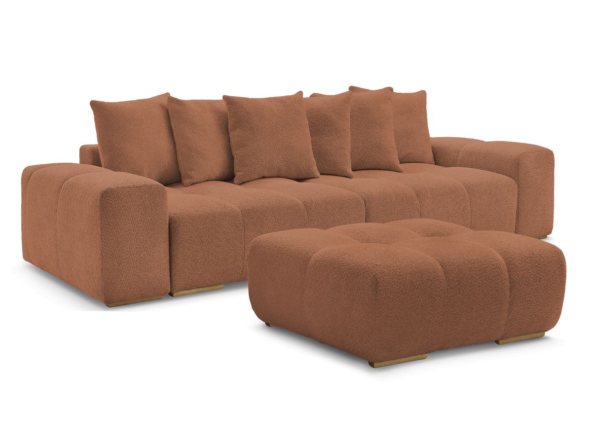 Rett sovesofa med oppbevaring ANAKIN i bouclé-stoff med puff