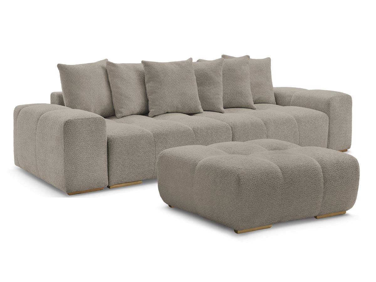 Rett sovesofa med oppbevaring ANAKIN i bouclé-stoff med puff