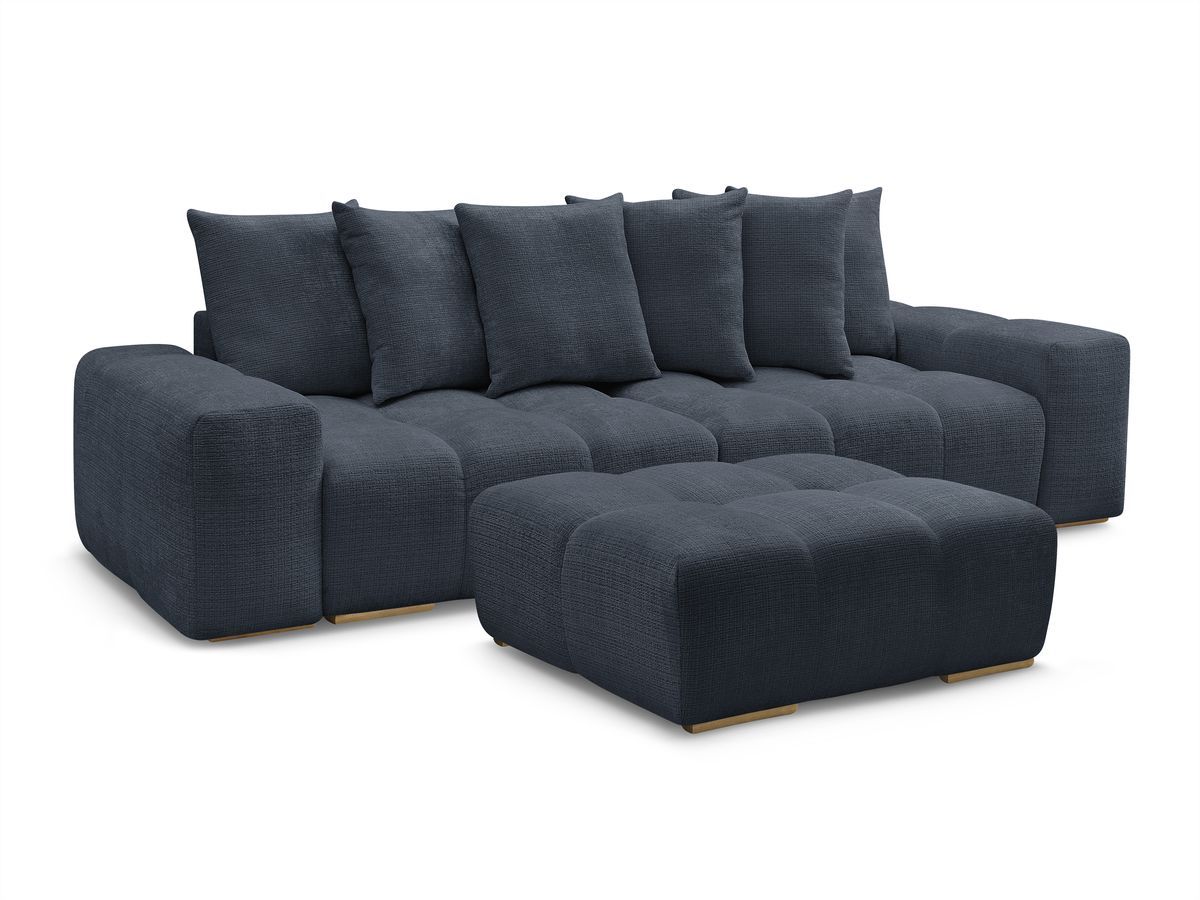 Rett sovesofa med oppbevaring ANAKIN i teksturert stoff med puff