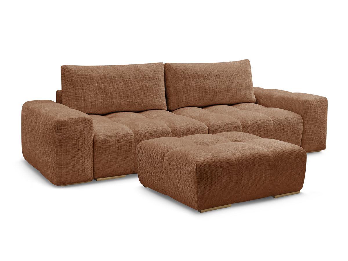 Rett sovesofa med oppbevaring ANAKIN i teksturert stoff med puff