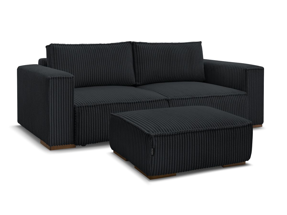 Rett sovesofa med oppbevaring CHELSEA i myk grovkord med puff
