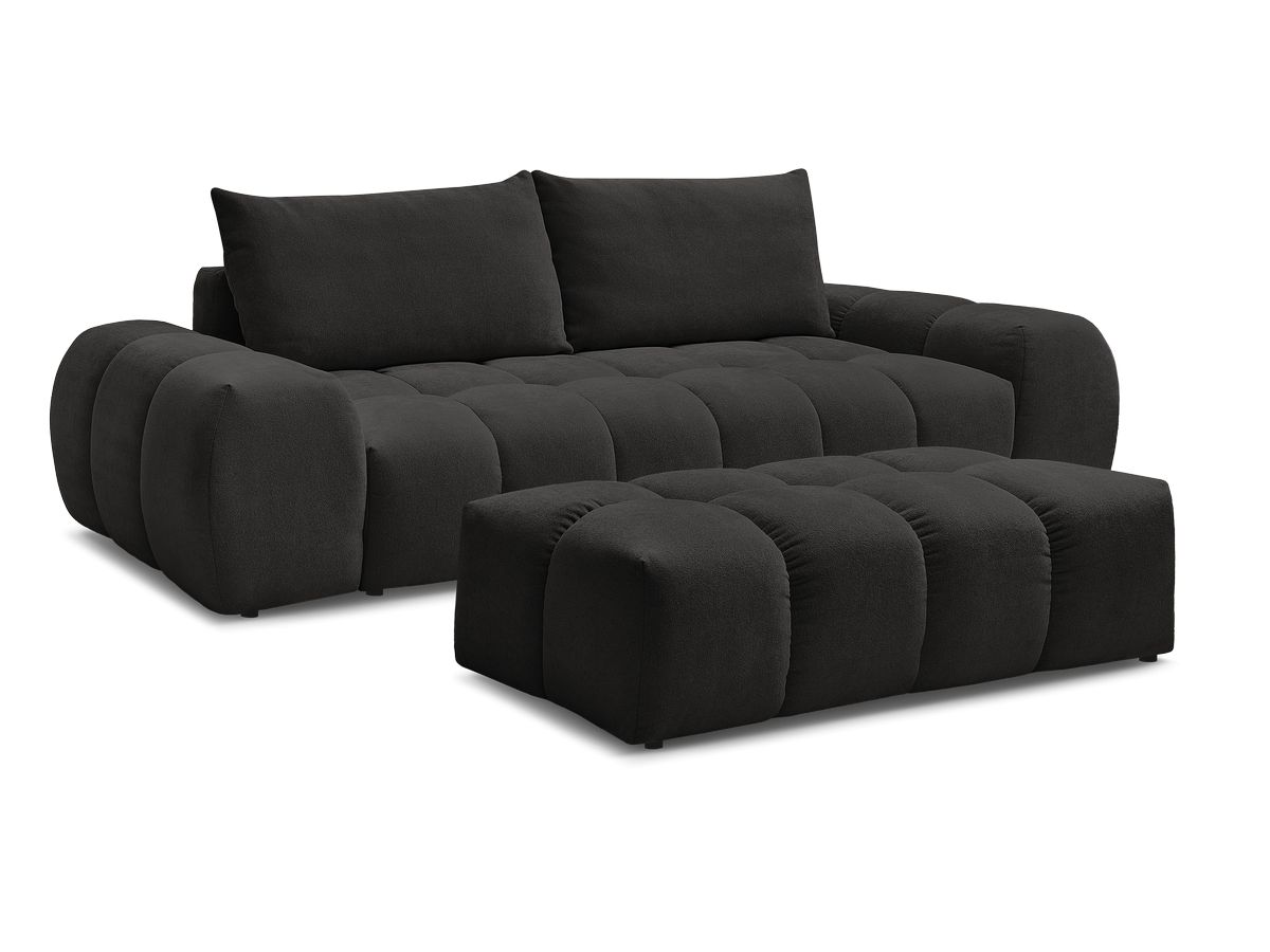 Rett sovesofa med oppbevaring EVEREST i teksturert stoff med puff