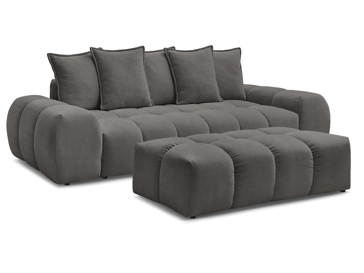 Rett sovesofa med oppbevaring EVEREST i teksturert stoff med puff