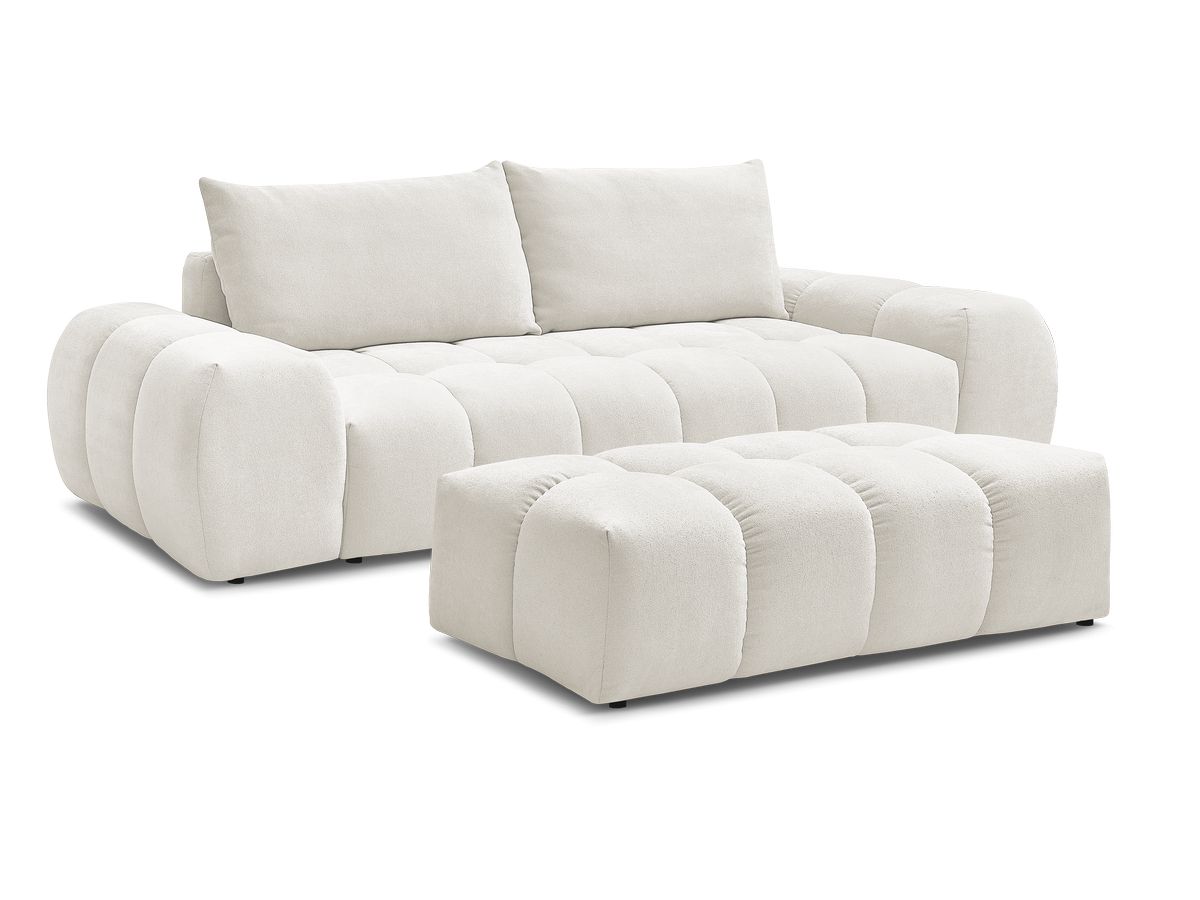 Rett sovesofa med oppbevaring EVEREST i teksturert stoff med puff