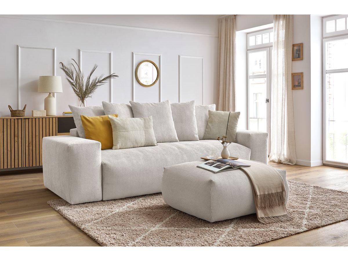 Rett sovesofa med oppbevaring VOLTAIRE og puff