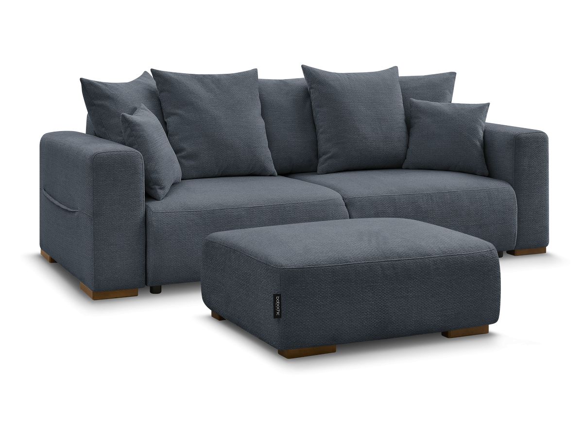 Rett sovesofa SIDONIE i melert stoff med puff