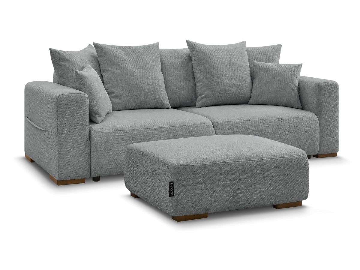 Rett sovesofa SIDONIE i melert stoff med puff
