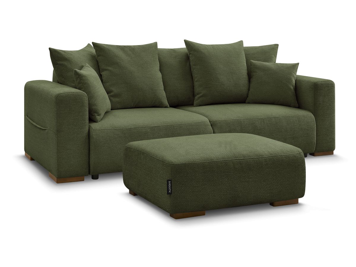 Rett sovesofa SIDONIE i melert stoff med puff