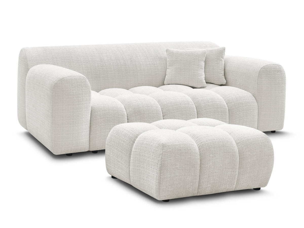 Rett sofa 2-seter MELISSE i teksturert stoff med puff