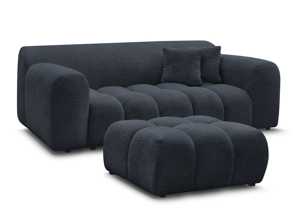 Rett sofa 2-seter MELISSE i teksturert stoff med puff