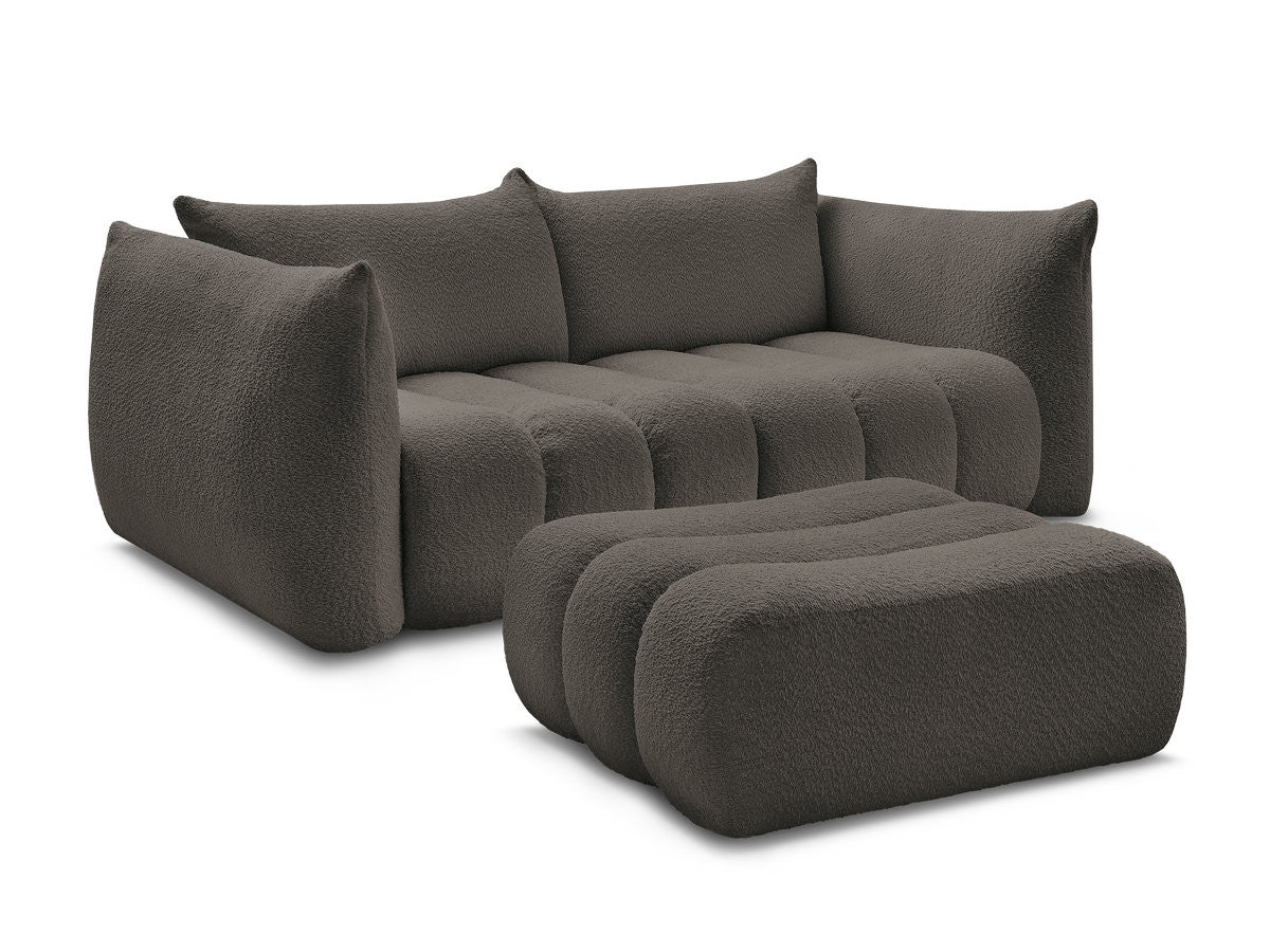 Rett sofa 3-seter AZRA i bouclé-stoff med puff