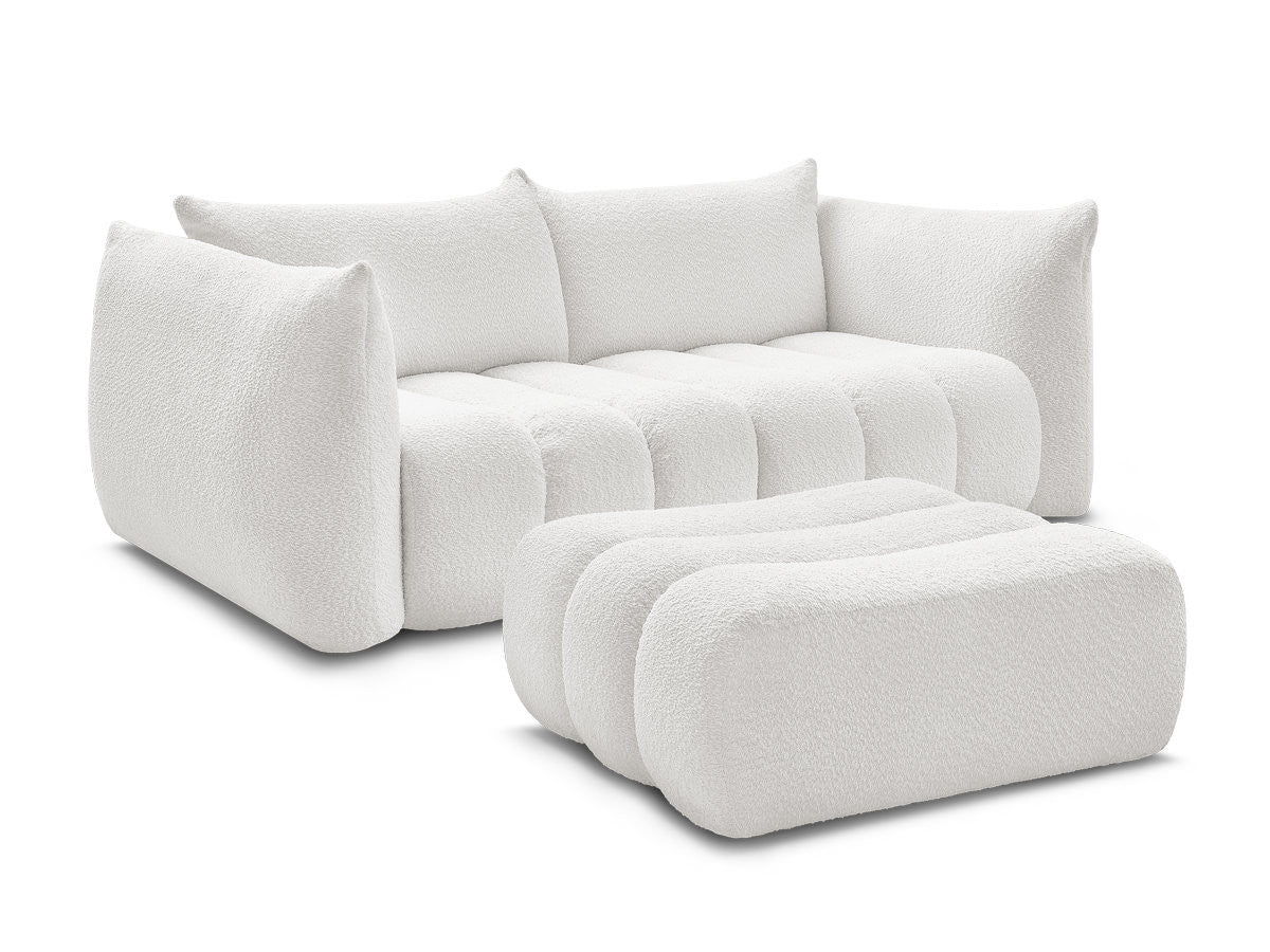 Rett sofa 3-seter AZRA i bouclé-stoff med puff