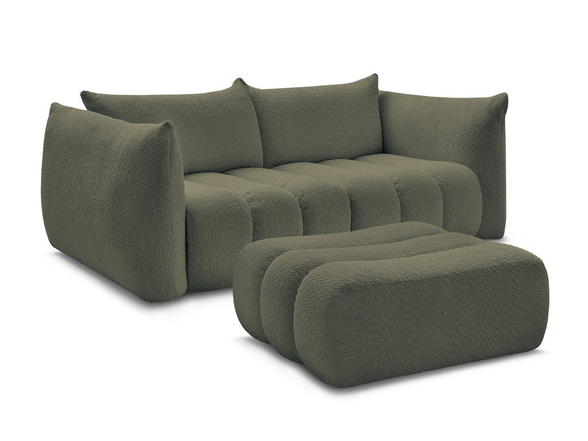 Rett sofa 3-seter AZRA i bouclé-stoff med puff