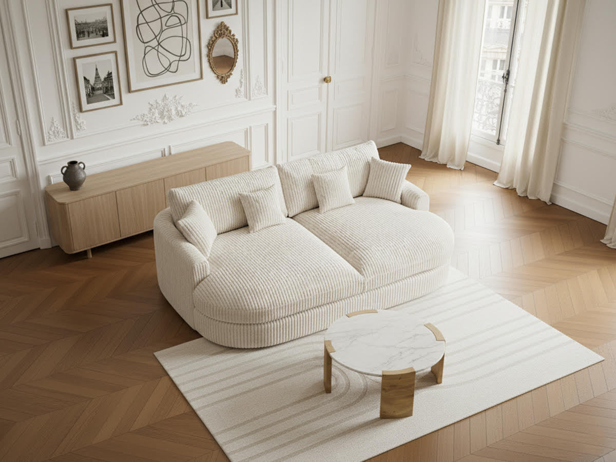 Rett sofa 3-seter BELEM dyp sits i myk grovkord