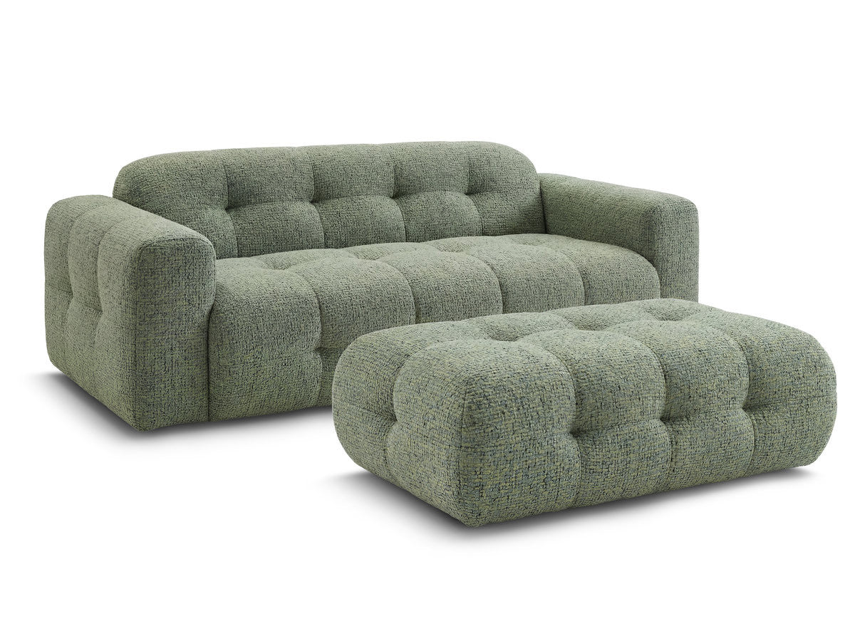 Rett sofa 3-seter LAURA i melert stoff med stor puff