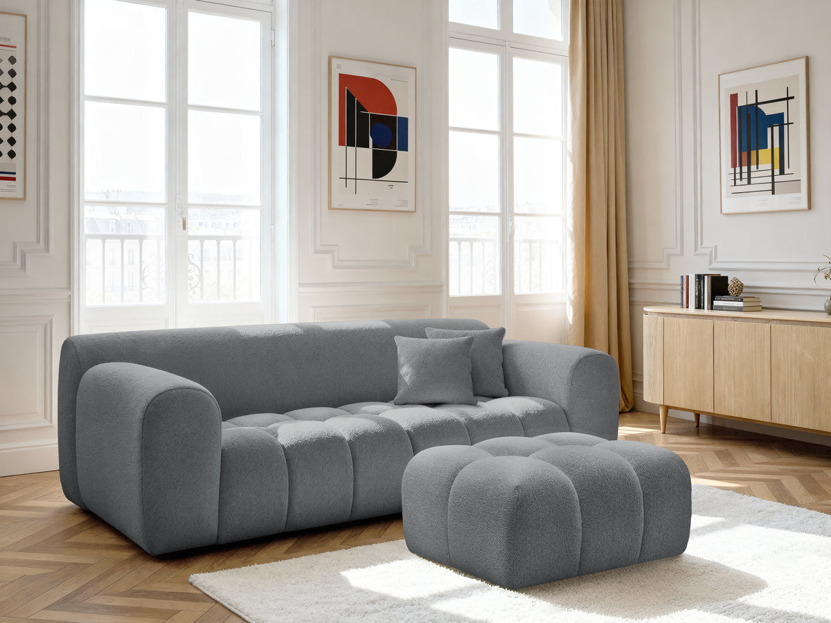 Rett sofa 3-seter MELISSE i melert stoff med puff