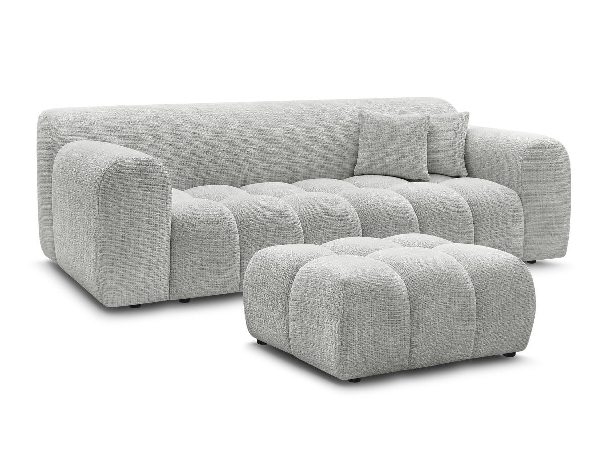 Rett sofa 3-seter MELISSE i teksturert stoff med puff