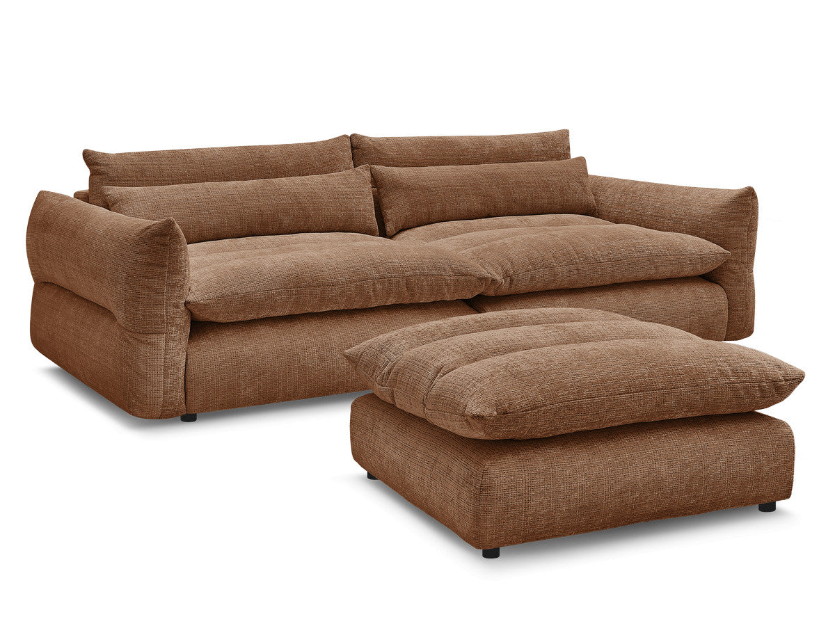 Rett sofa 3-seter NEIL i teksturert stoff med puff
