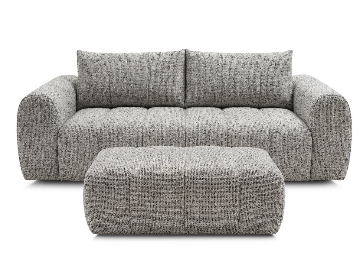 Rett sofa 3-seter NESTY i melert stoff med puff