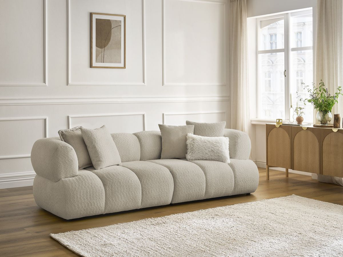 Rett sofa 3-seter PAMIRA i bouclé-stoff