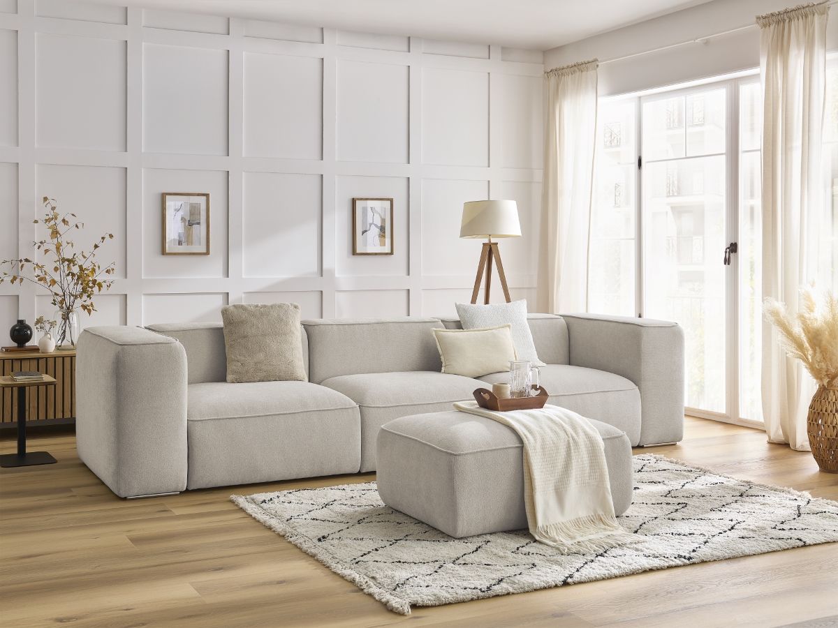 Rett sofa 3-seter ZEPHYR med puff
