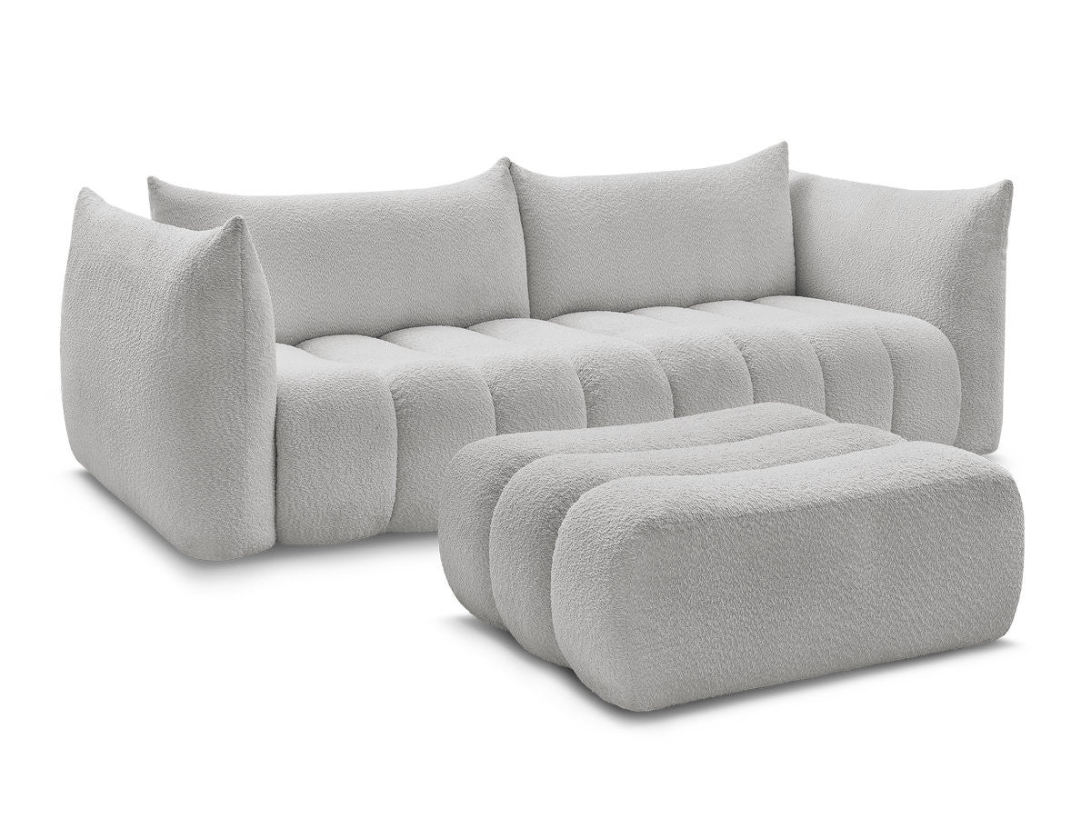 Rett sofa 4-seter AZRA i bouclé-stoff med puff