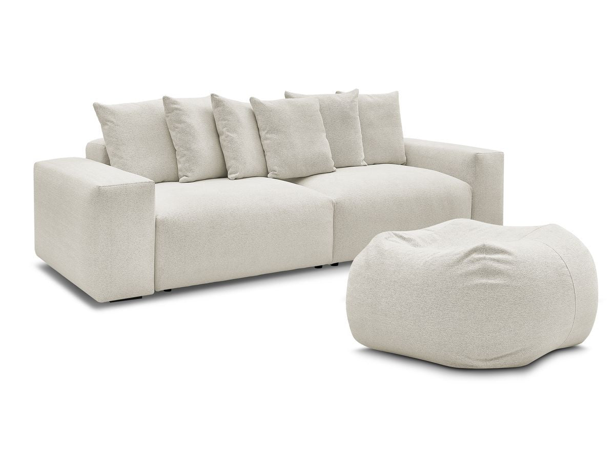 Rett sofa 4-seter VOLTAIRE i melert stoff med puff
