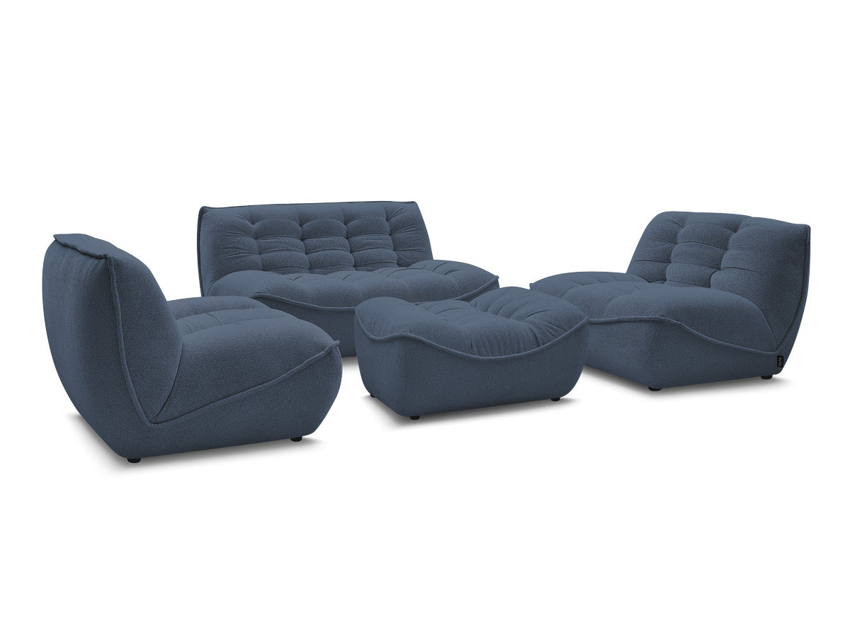 Rett sofa modulær SERENA med 2 sittemoduler 1-seter og 1 sittemodul 2-seter i melert stoff med puff