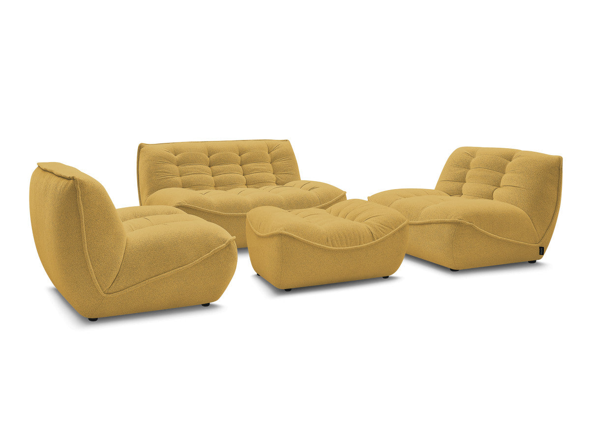 Rett sofa modulær SERENA med 2 sittemoduler 1-seter og 1 sittemodul 2-seter i melert stoff med puff