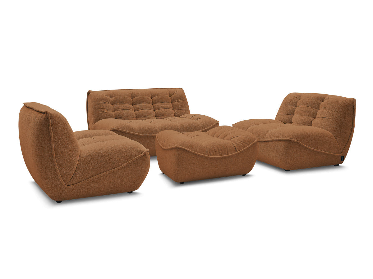 Rett sofa modulær SERENA med 2 sittemoduler 1-seter og 1 sittemodul 2-seter i melert stoff med puff
