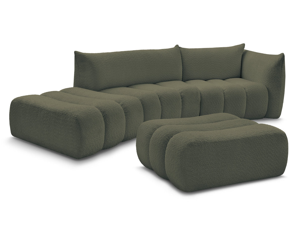 Sofa buet 4-seter AZRA i bouclé-stoff med puff