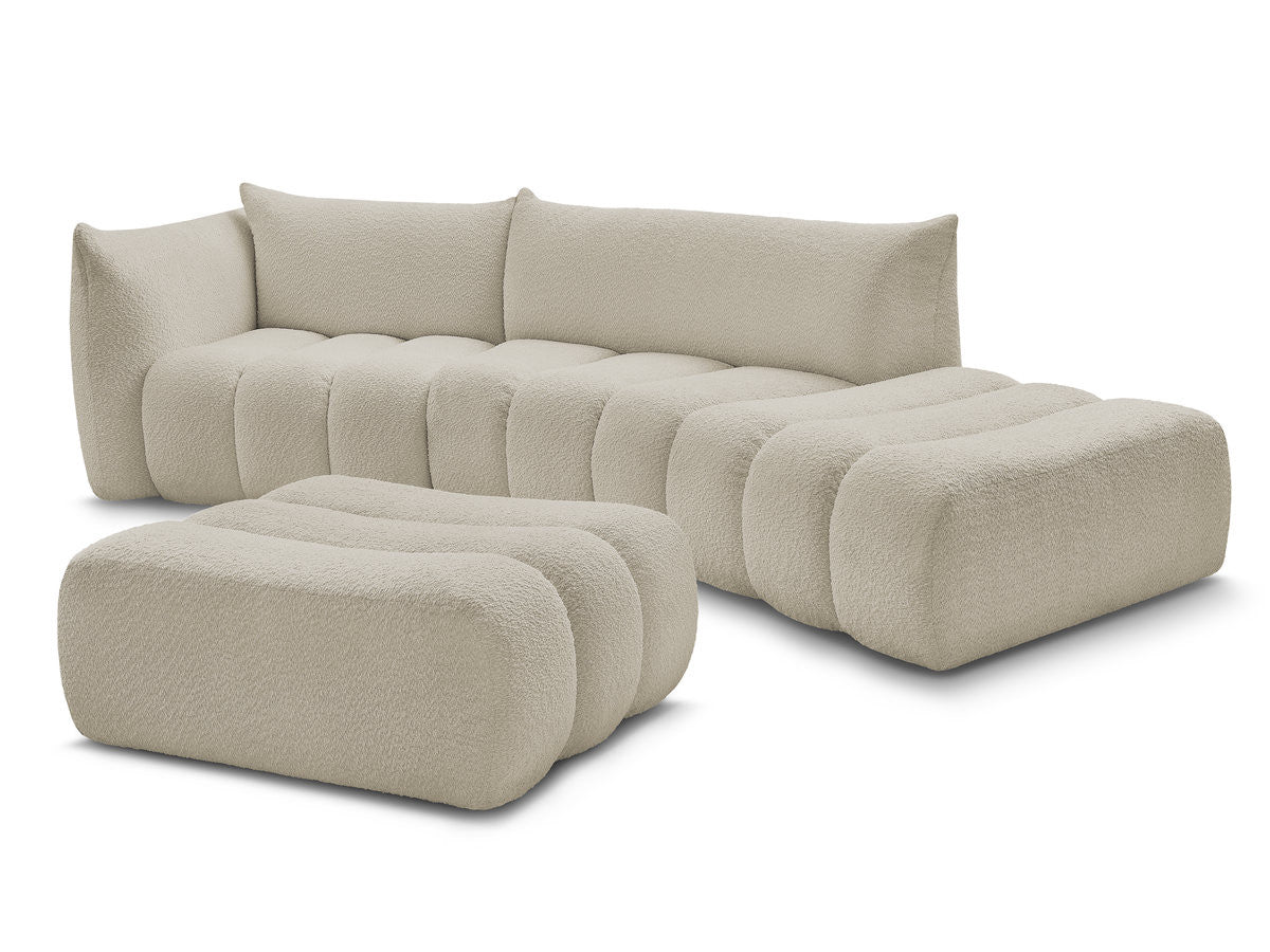 Sofa buet 4-seter AZRA i bouclé-stoff med puff