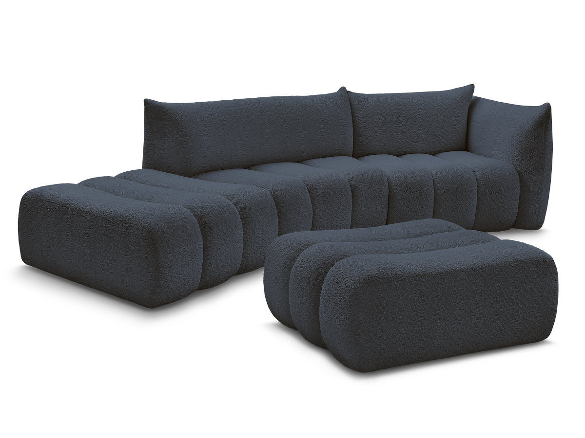 Sofa buet 4-seter AZRA i bouclé-stoff med puff