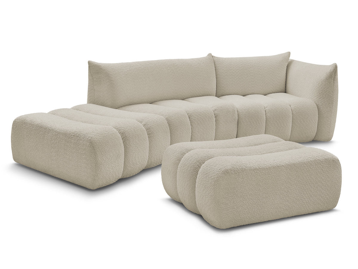 Sofa buet 4-seter AZRA i bouclé-stoff med puff