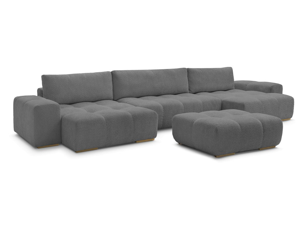 U-sovesofa med oppbevaring ANAKIN i bouclé-stoff med puff