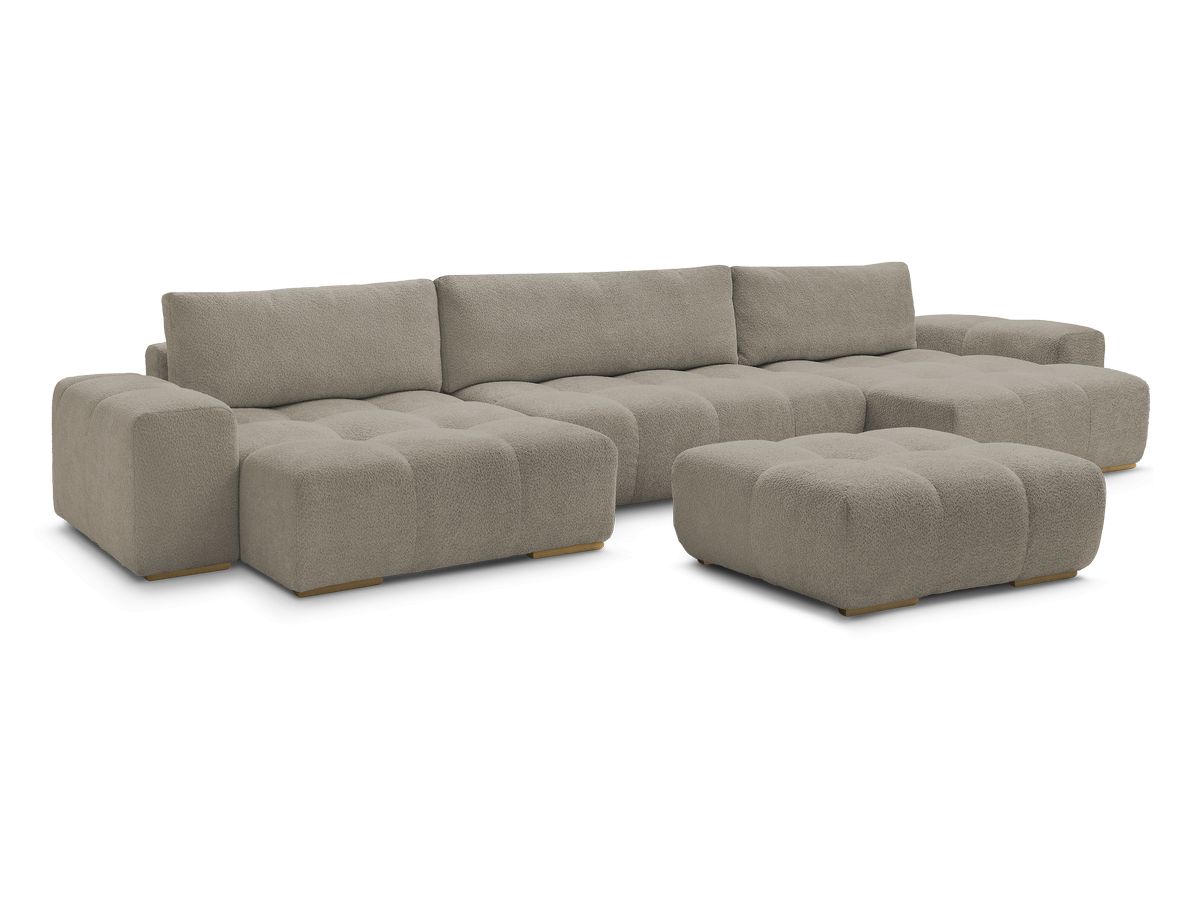 U-sovesofa med oppbevaring ANAKIN i bouclé-stoff med puff