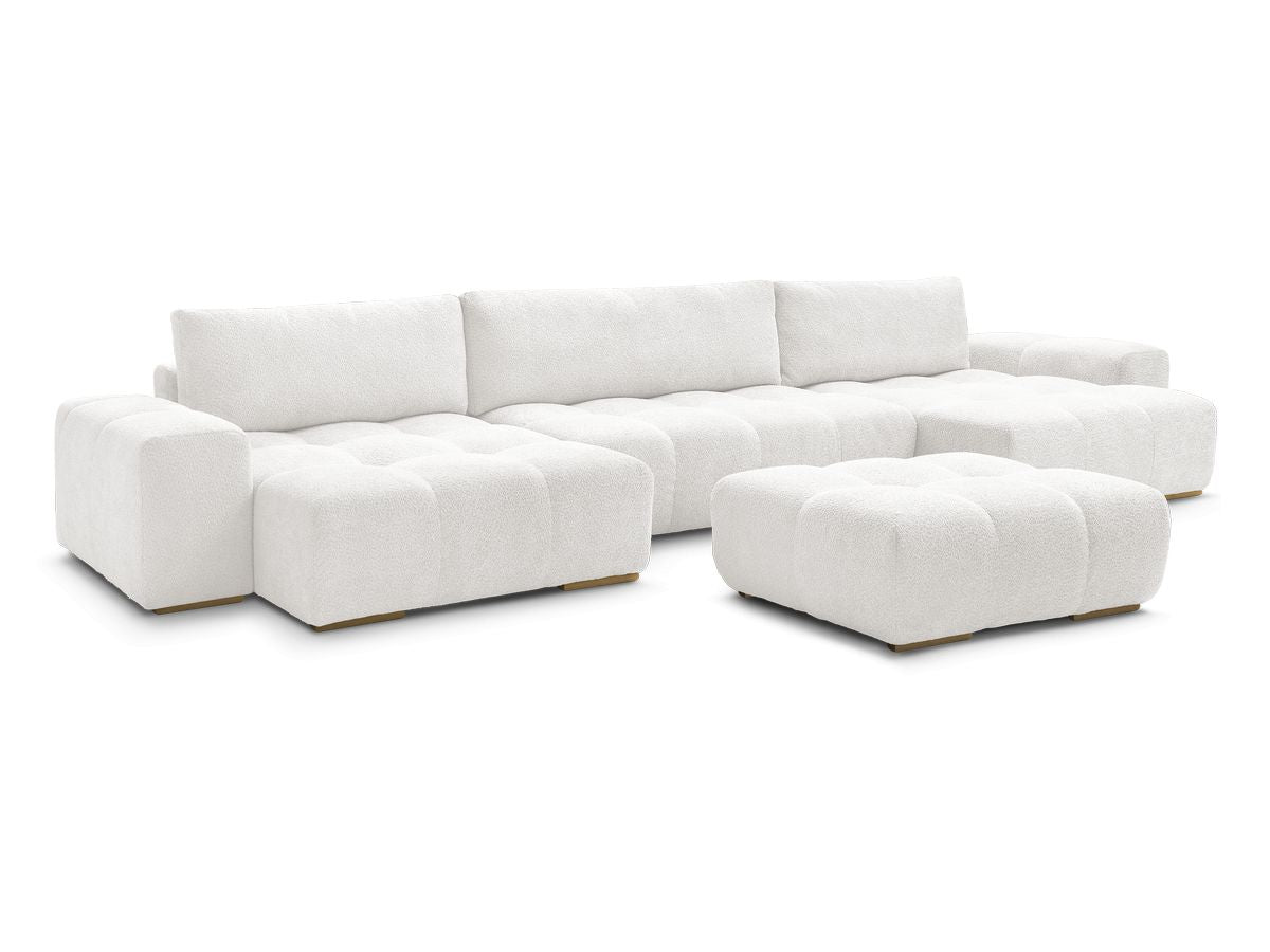 U-sovesofa med oppbevaring ANAKIN i bouclé-stoff med puff