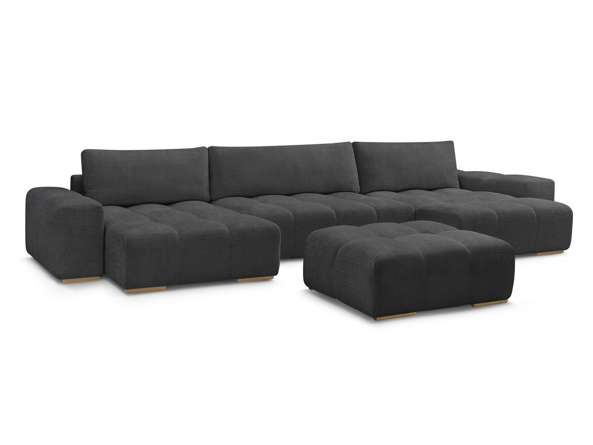 U-sovesofa med oppbevaring ANAKIN i teksturert stoff med puff