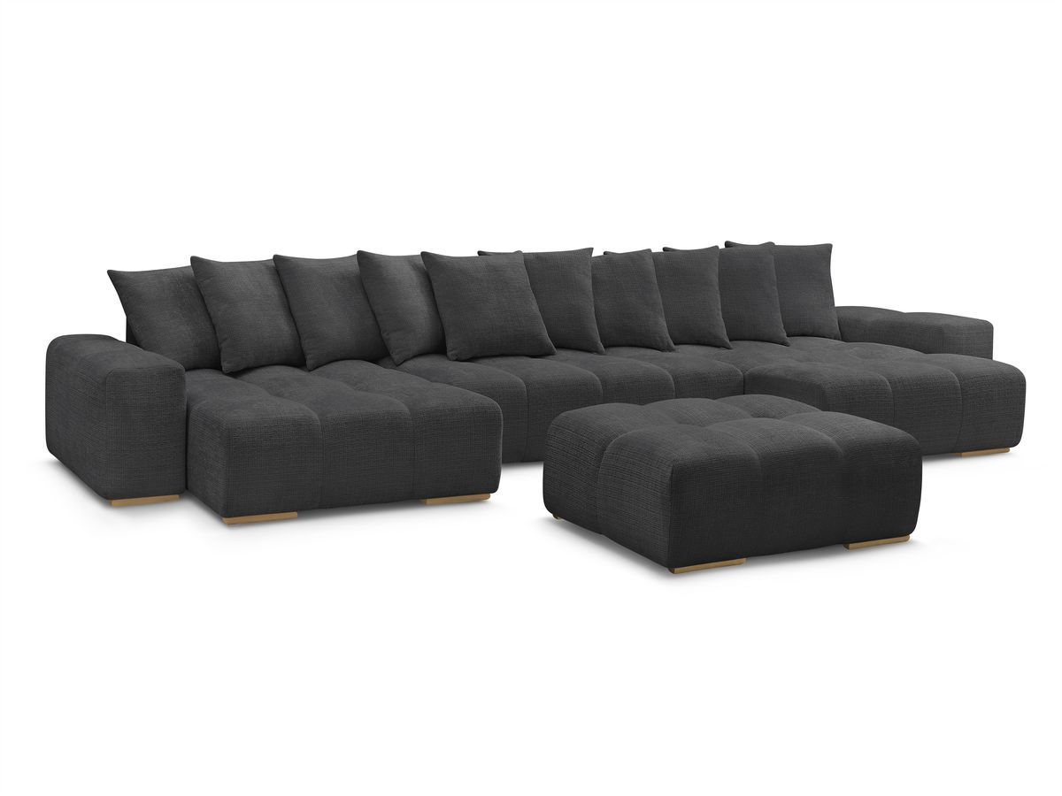 U-sovesofa med oppbevaring ANAKIN i teksturert stoff med puff