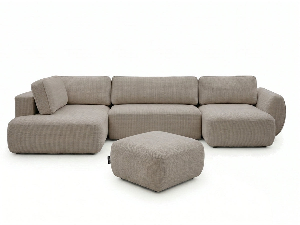U-sovesofa med oppbevaring DENISE i teksturert stoff med puff