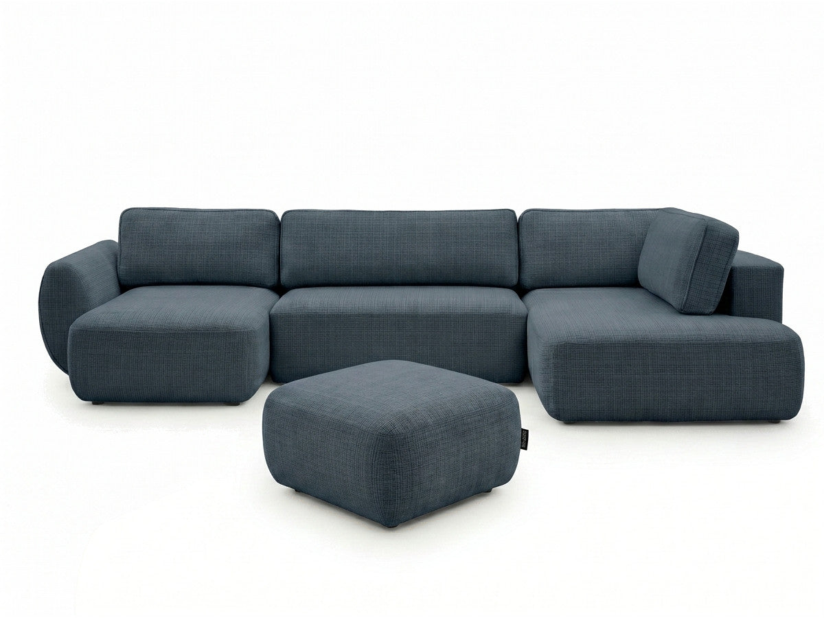 U-sovesofa med oppbevaring DENISE i teksturert stoff med puff