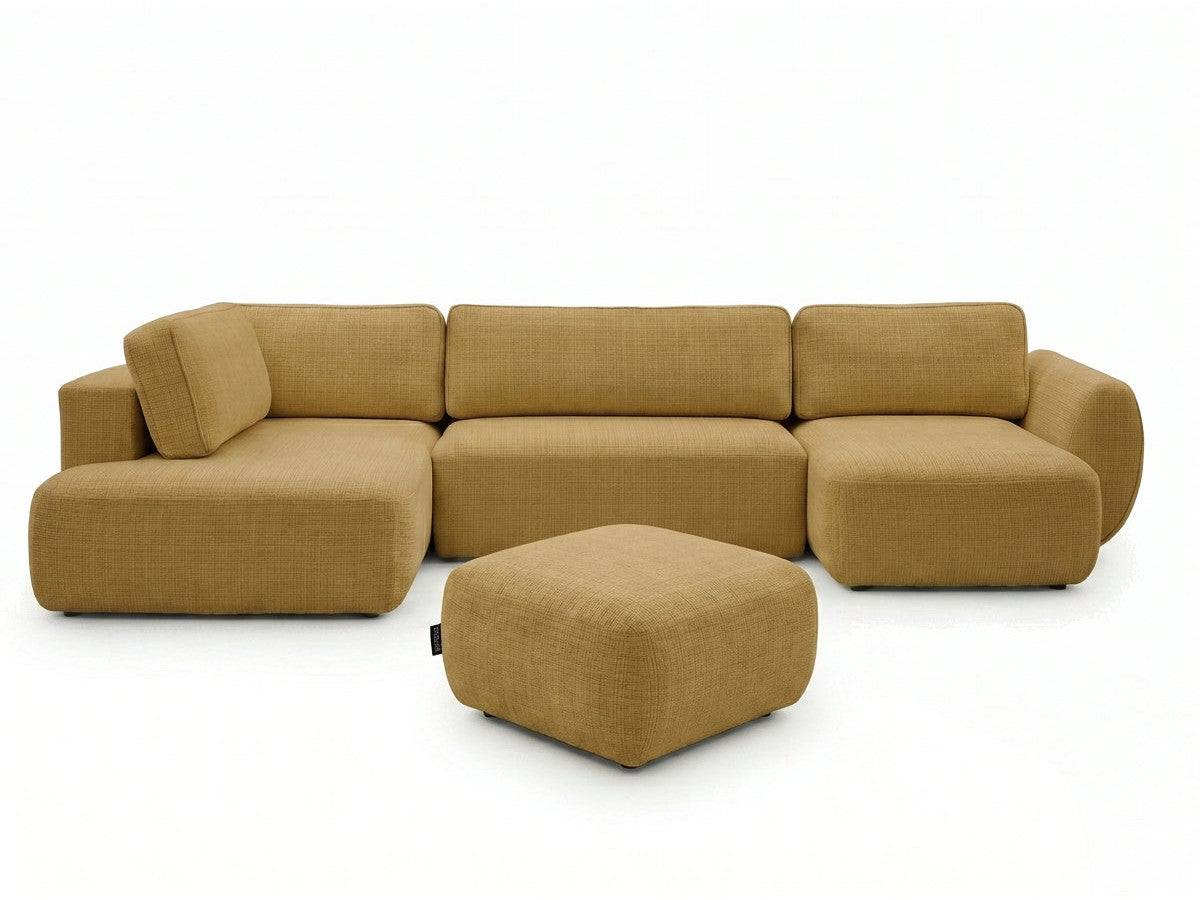 U-sovesofa med oppbevaring DENISE i teksturert stoff med puff