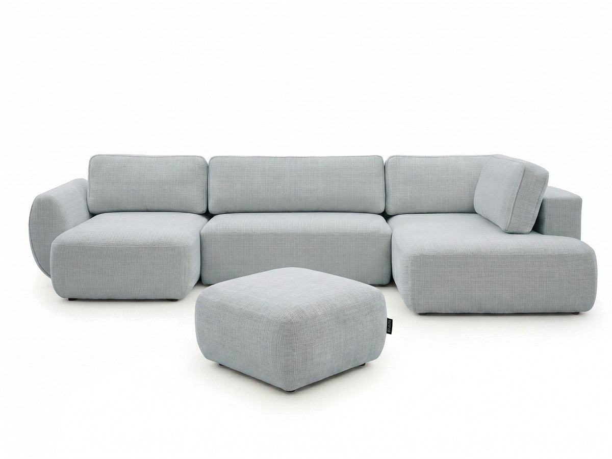 U-sovesofa med oppbevaring DENISE i teksturert stoff med puff