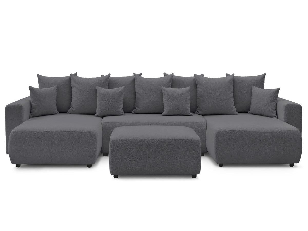 U-sovesofa med oppbevaring ENVY i bouclé-stoff med puff rektangulær