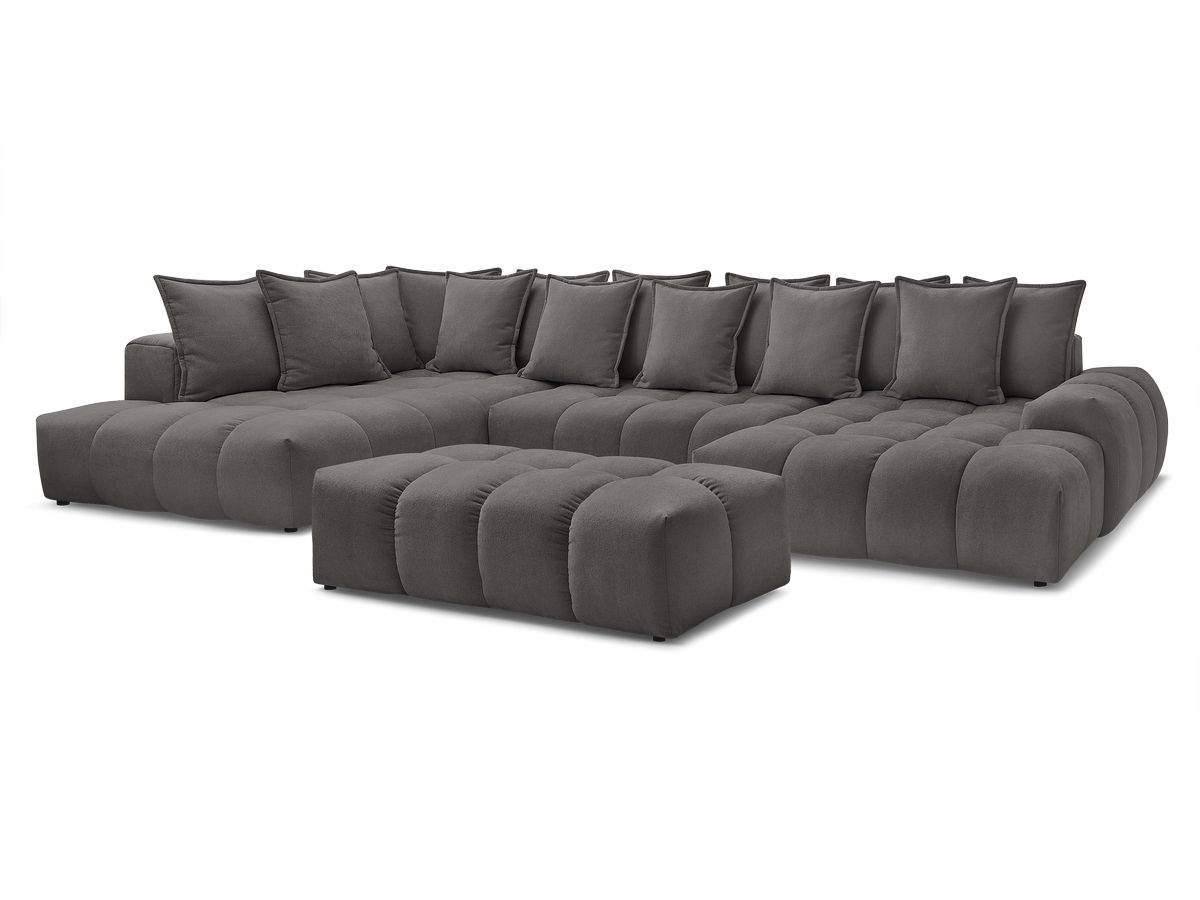 U-sovesofa med oppbevaring EVEREST i teksturert stoff med puff