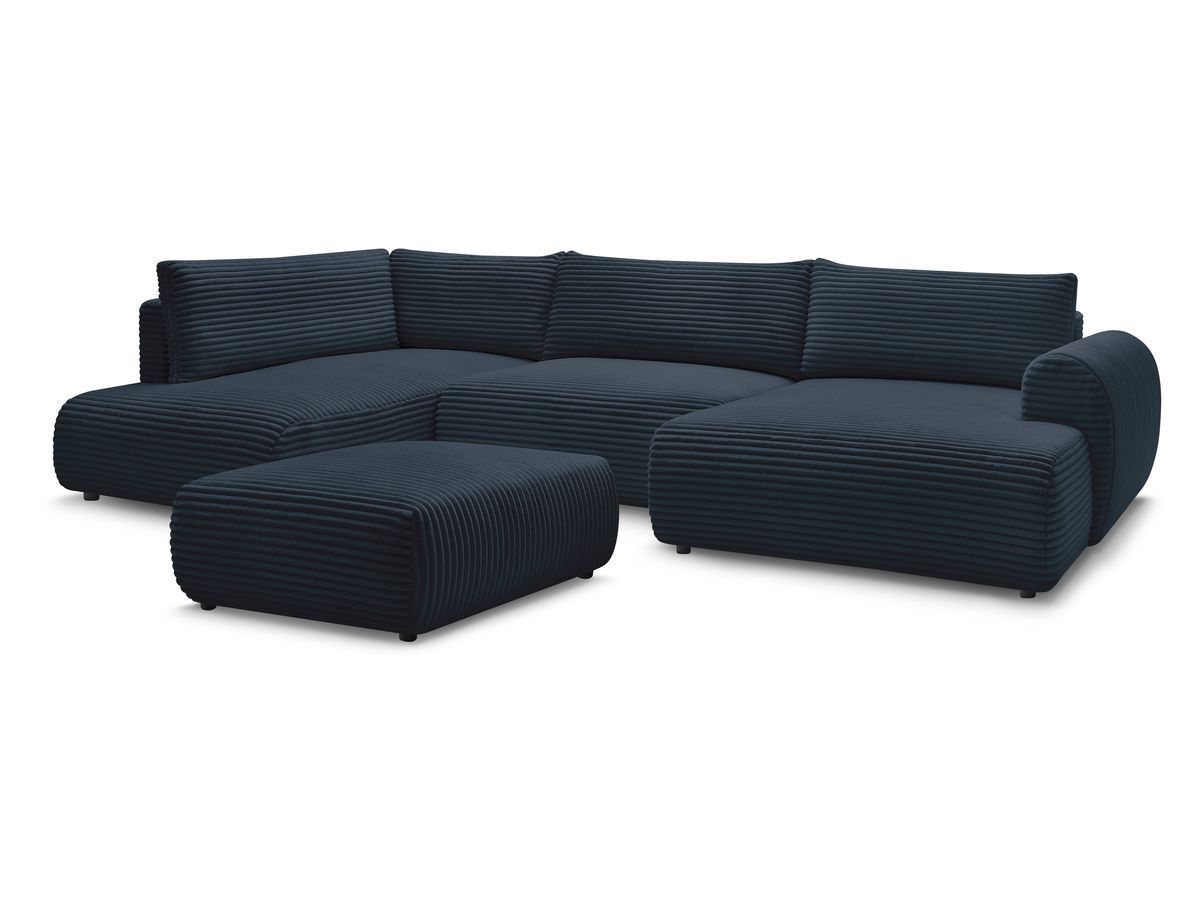 U-sovesofa med oppbevaring LUCIEN i myk grovkord med puff